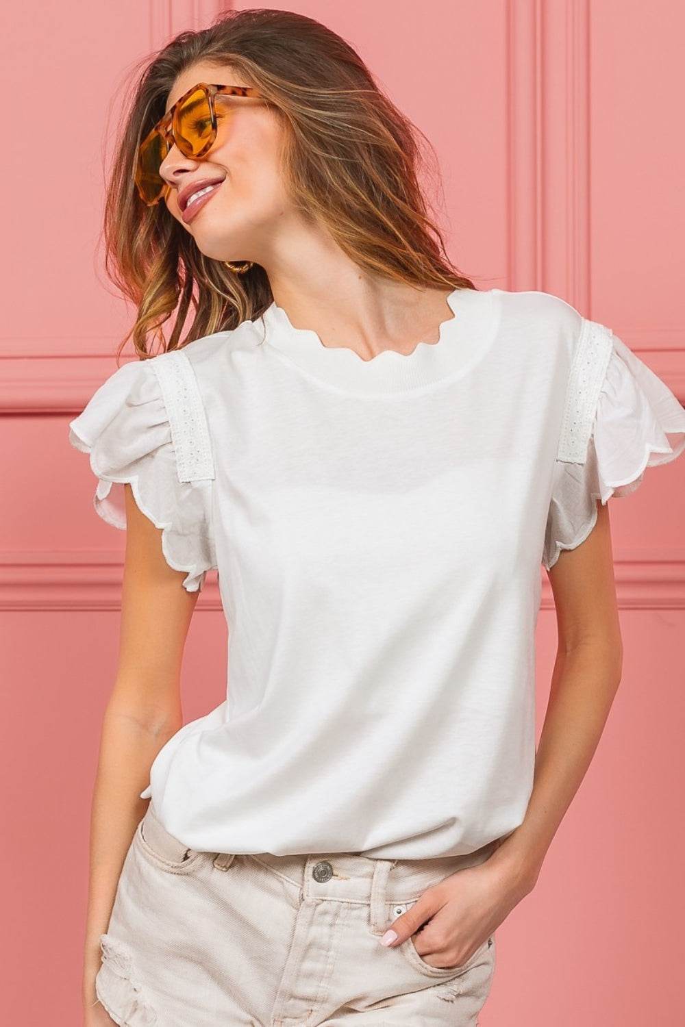 BiBi Scallop Edged Lace Trim Top - DaTrendStore.Com