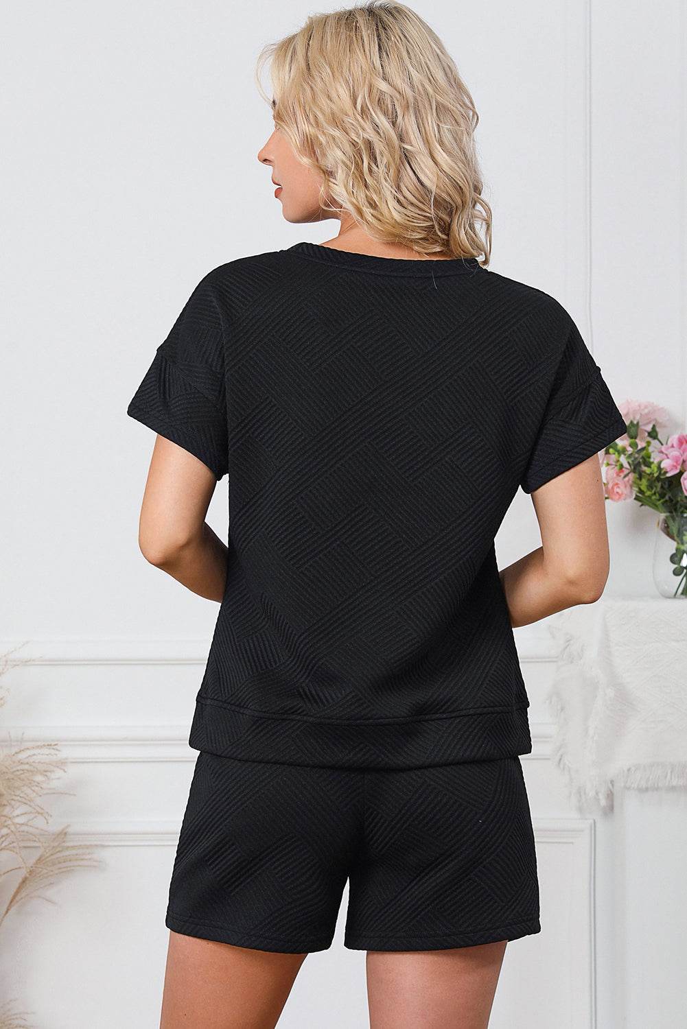 Textured Round Neck T-Shirt and Shorts Set - DaTrendStore.Com