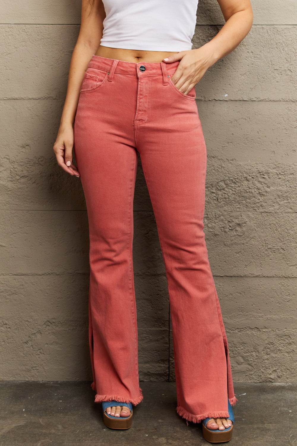 RISEN Bailey Full Size High Waist Side Slit Flare Jeans - DaTrendStore.Com