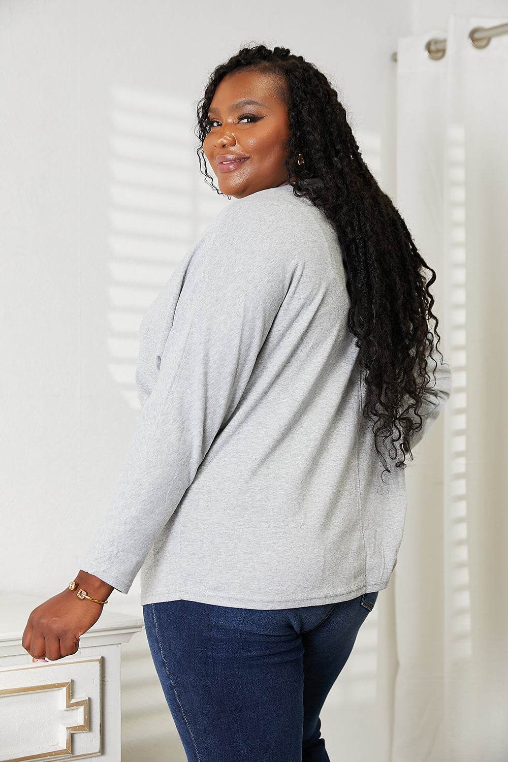 Double Take Seam Detail Round Neck Long Sleeve Top - DaTrendStore.Com