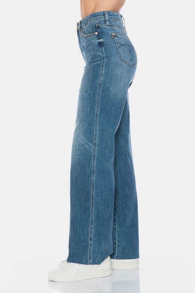 Judy Blue Full Size Tummy Control Cut Raw Hem Straight Jeans - DaTrendStore.Com