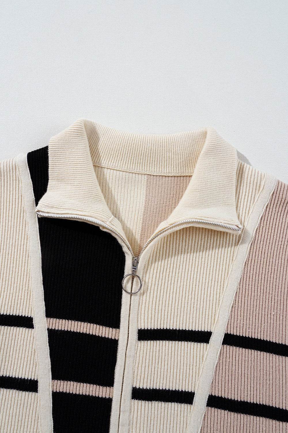 Striped Quarter Zip Cap Sleeve Sweater Dress - DaTrendStore.Com