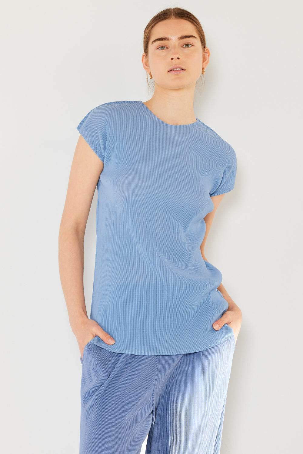 Marina West Swim Rib Pleated Cap Sleeve Top - DaTrendStore.Com
