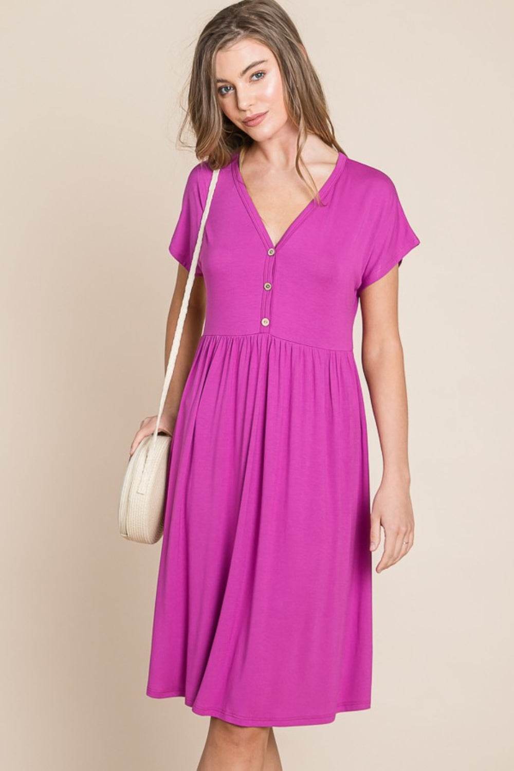 BOMBOM V-Neck Short Sleeve Dress - DaTrendStore.Com