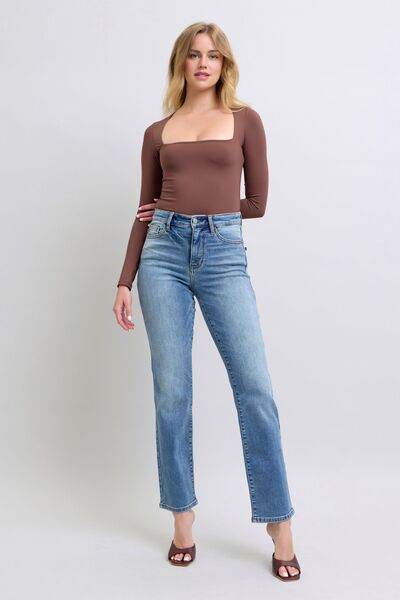 Judy Blue Full Size Run Vintage Wash Thermal Straight Jeans - DaTrendStore.Com
