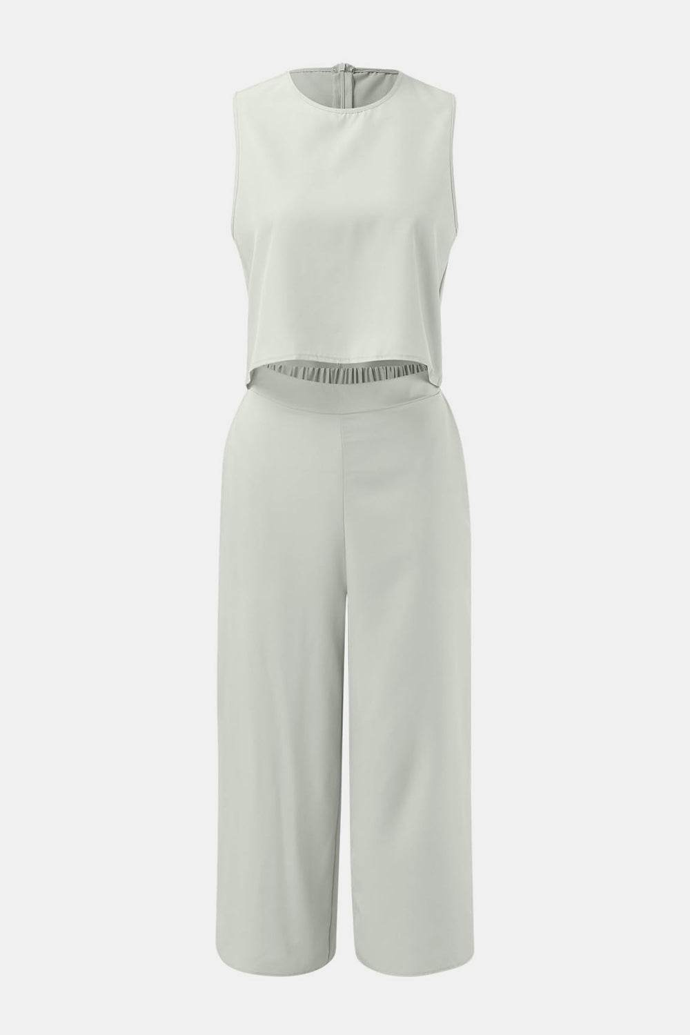 Round Neck Top and Wide Leg Pants Set - DaTrendStore.Com