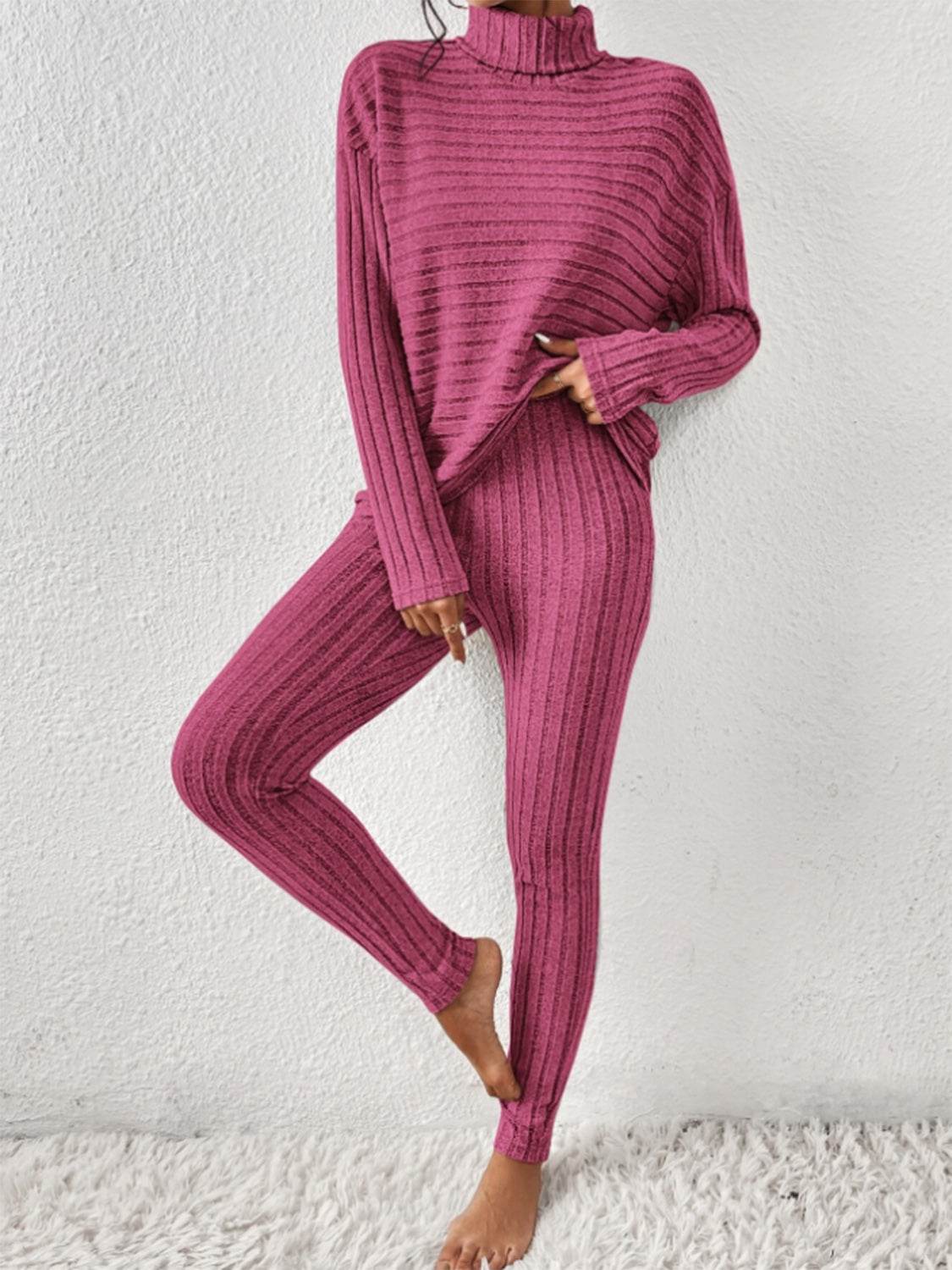 Ribbed Turtleneck Top and Pants Set - DaTrendStore.Com