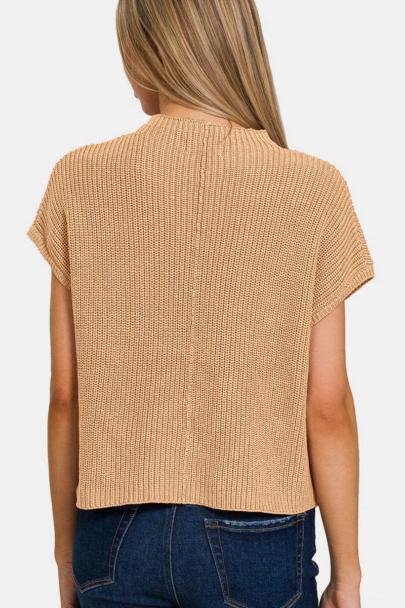 Zenana Mock Neck Short Sleeve Cropped Sweater - DaTrendStore.Com