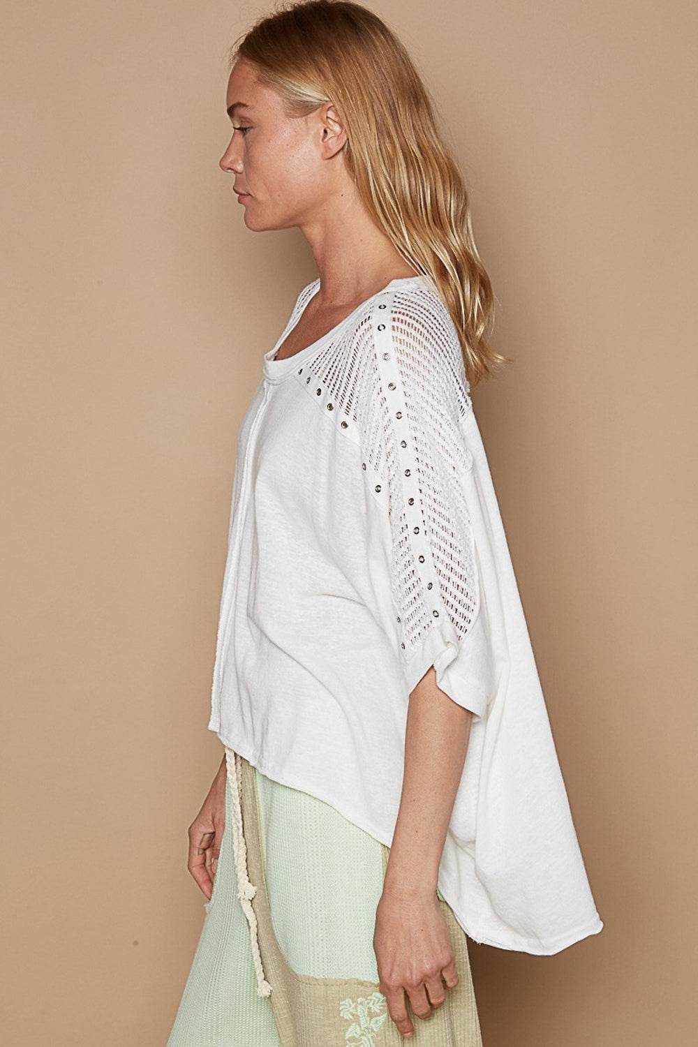 POL Eyelet Detail Studded High-Low Top - DaTrendStore.Com