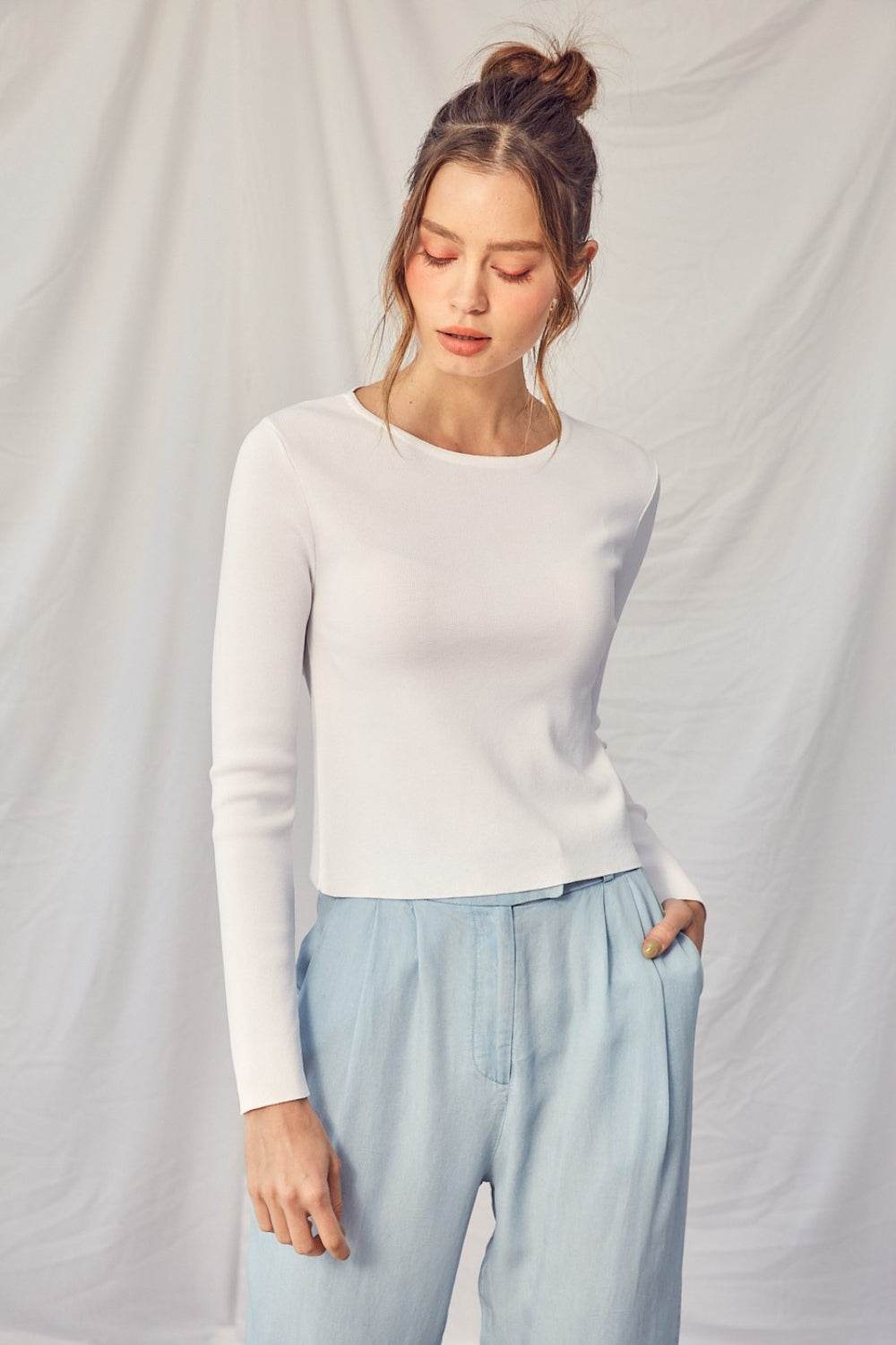 Idem Ditto Twisted Backless Long Sleeve Knit Top - DaTrendStore.Com