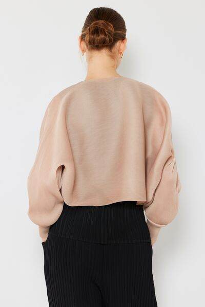 Marina West Swim Rib Pleated Puff Sleeve Bolero Cardigan - DaTrendStore.Com