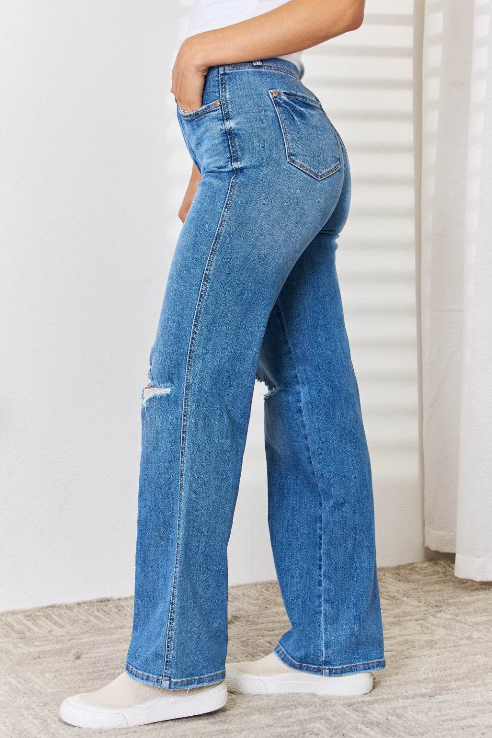 Judy Blue Full Size High Waist Distressed Straight-Leg Jeans - DaTrendStore.Com