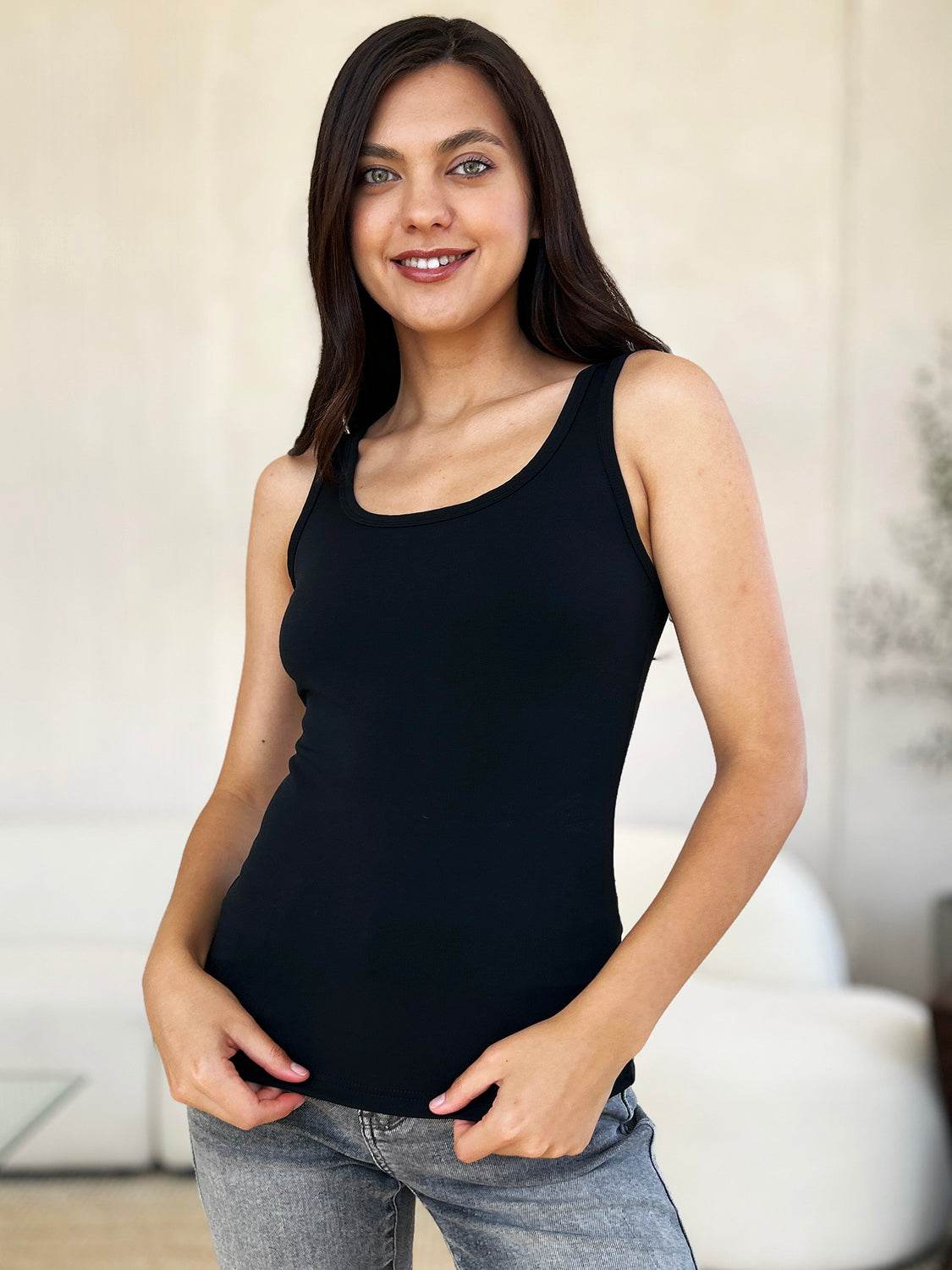Basic Bae Full Size Square Neck Wide Strap Tank - DaTrendStore.Com