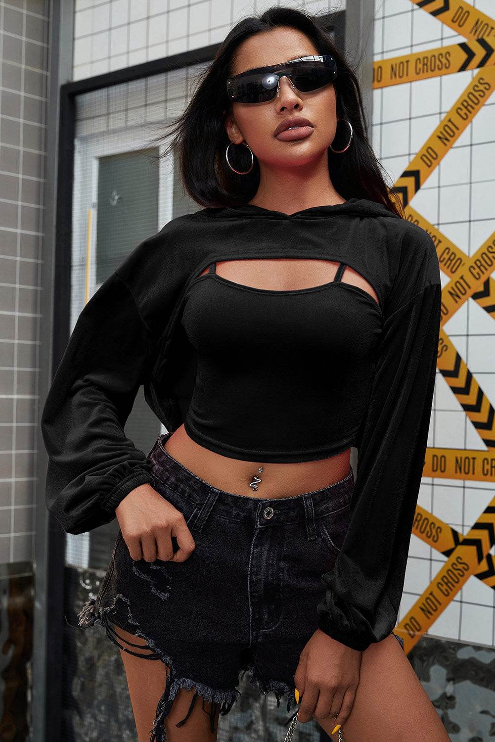 Spaghetti Strap Cami and Dropped Shoulder Hoodie - DaTrendStore.Com