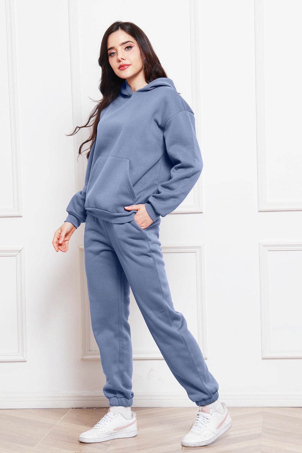 Drop Shoulder Long Sleeve Hoodie and Pants Set - DaTrendStore.Com