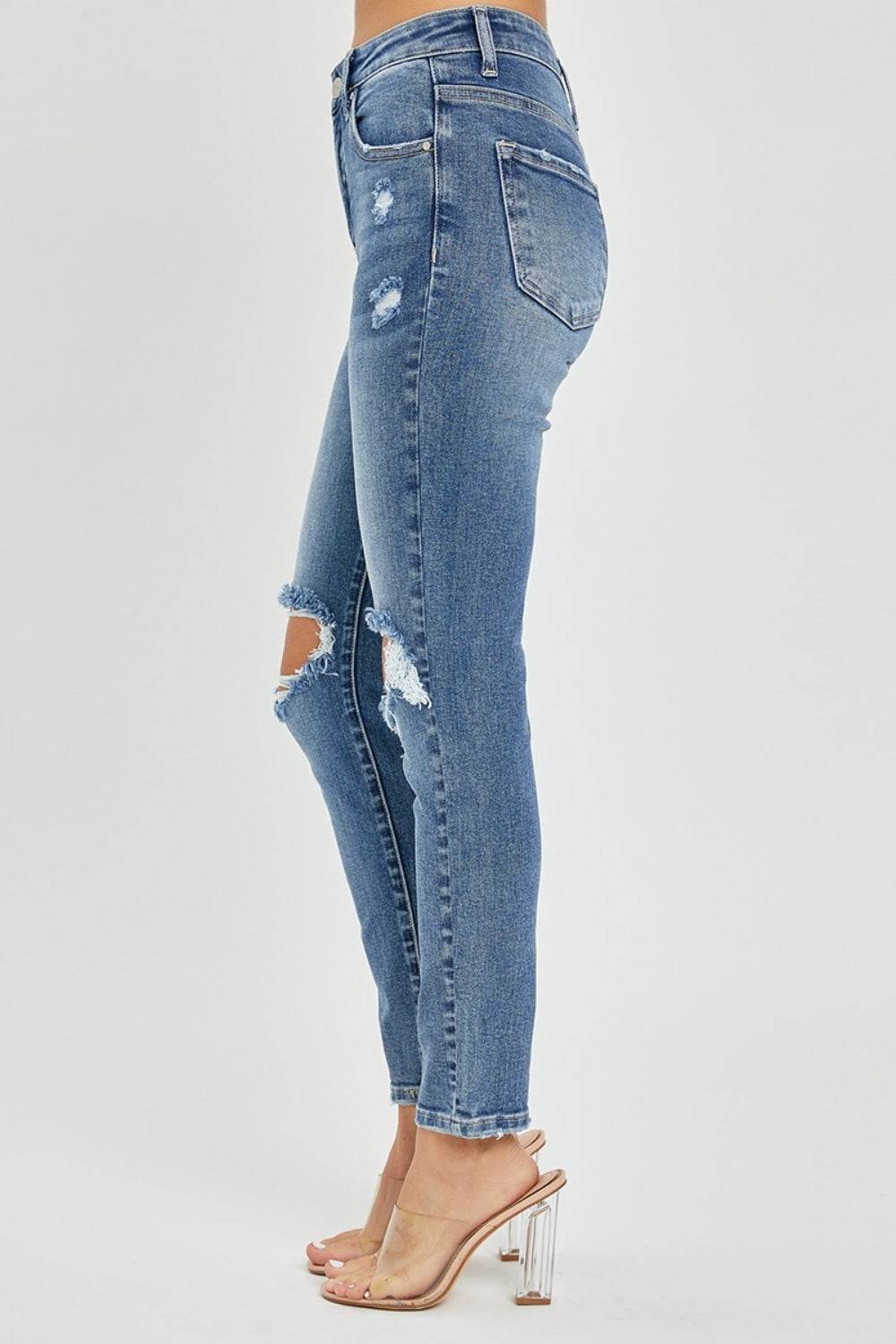 Risen Full Size High Rise Knee Distressed Skinny Jeans - DaTrendStore.Com