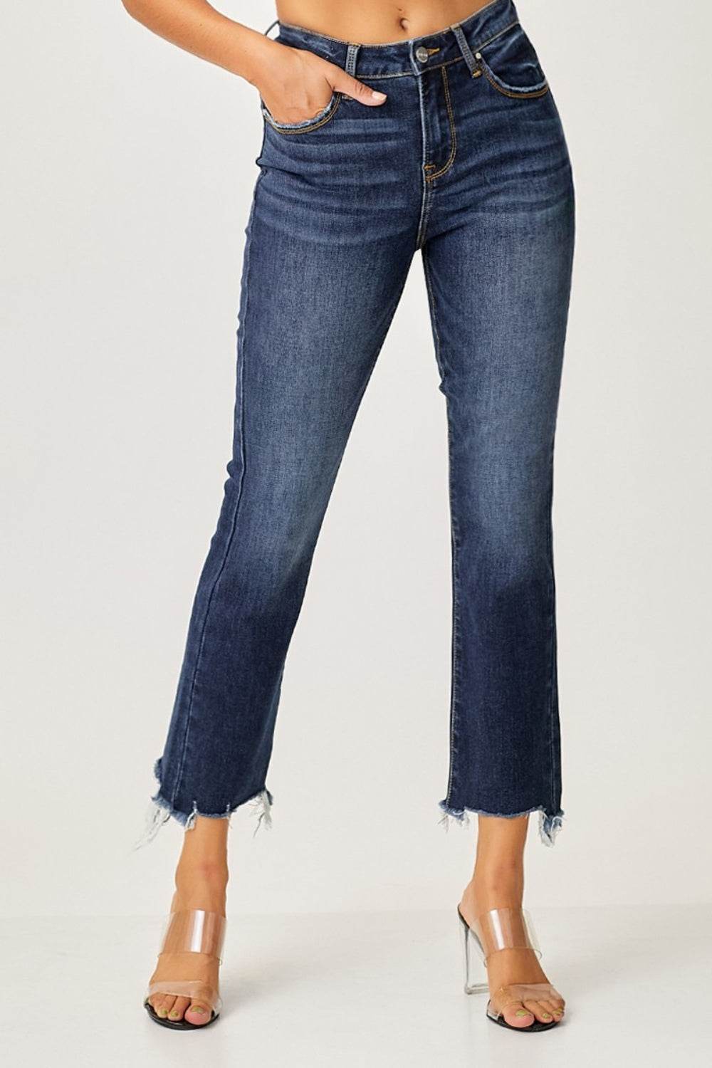 Risen Full Size Frayed Hem Cropped Straight Jeans - DaTrendStore.Com
