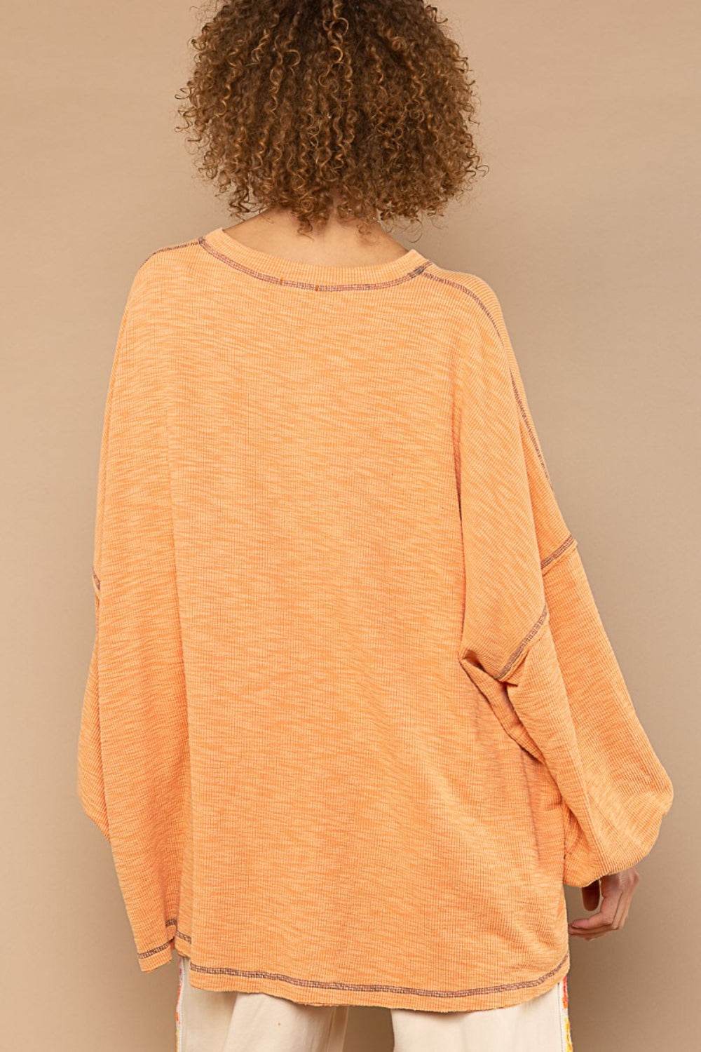 POL Exposed Seam Round Neck Long Sleeve Top - DaTrendStore.Com