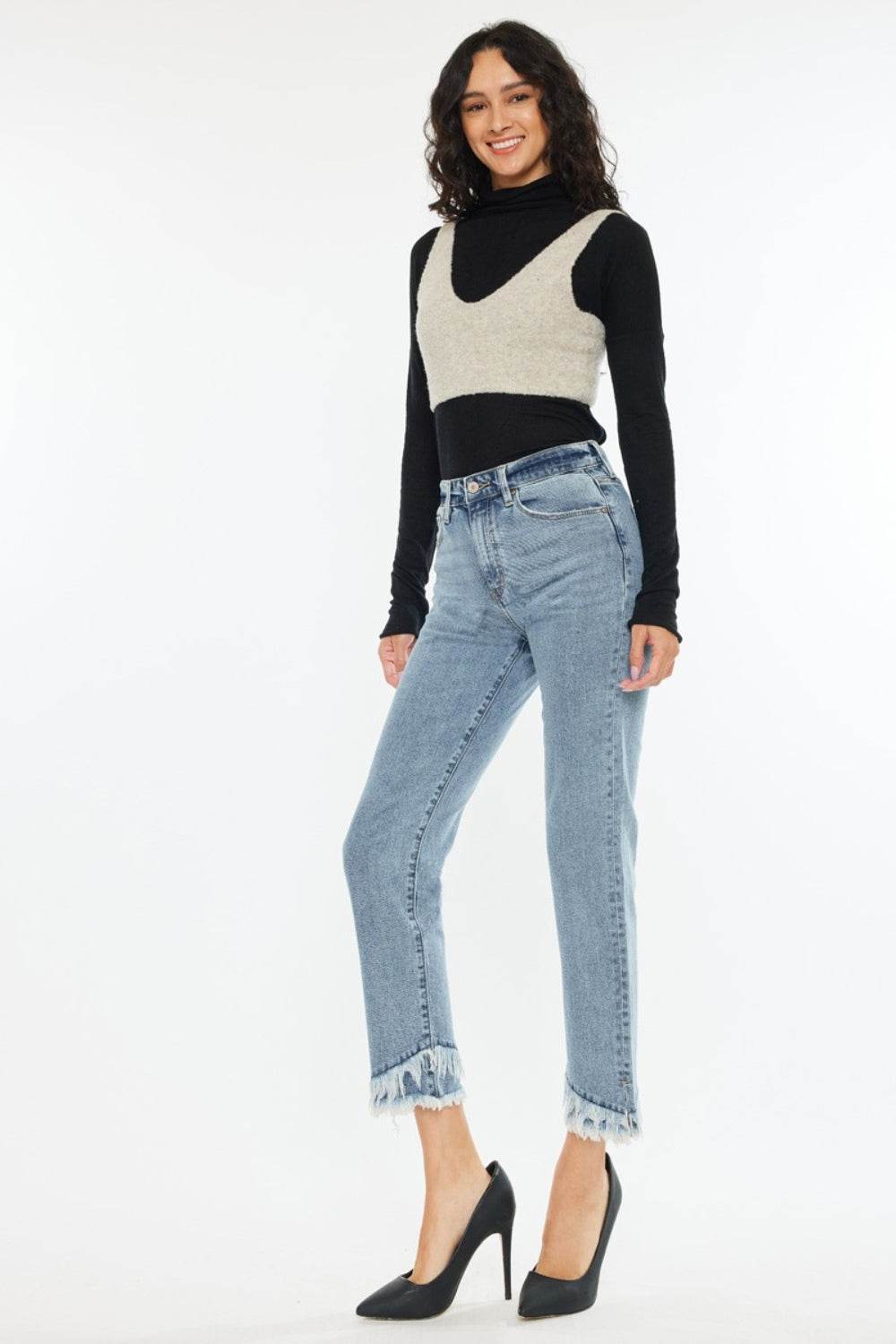Kancan Raw Hem High Rise Straight Jeans - DaTrendStore.Com