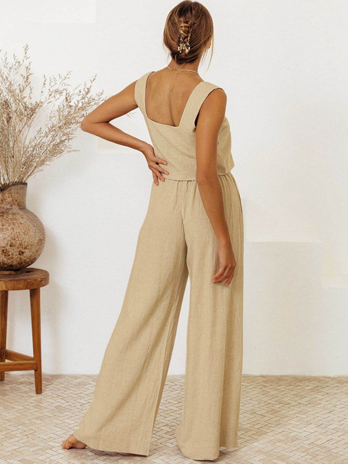Square Neck Sleeveless Top and Pants Set - DaTrendStore.Com