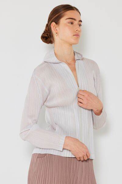 Marina West Swim Pleated Hood Jacket with 2 Way Zipper - DaTrendStore.Com