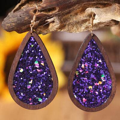 Sequin Wood Teardrop Earrings - DaTrendStore.Com