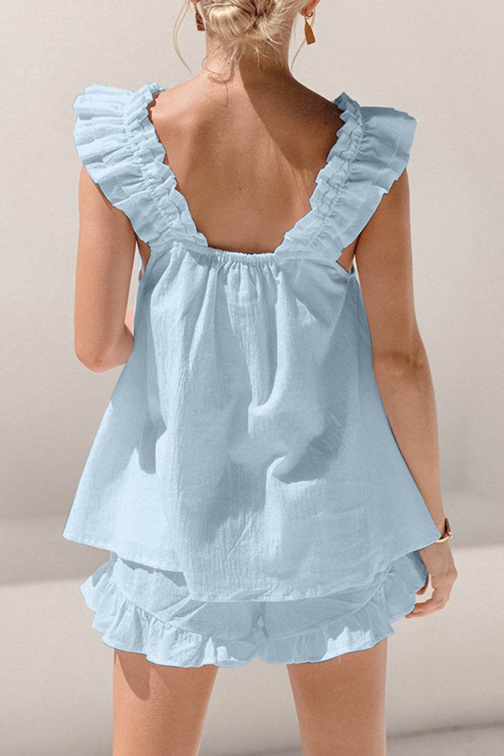 Ruffled Square Neck Top and Shorts Set - DaTrendStore.Com