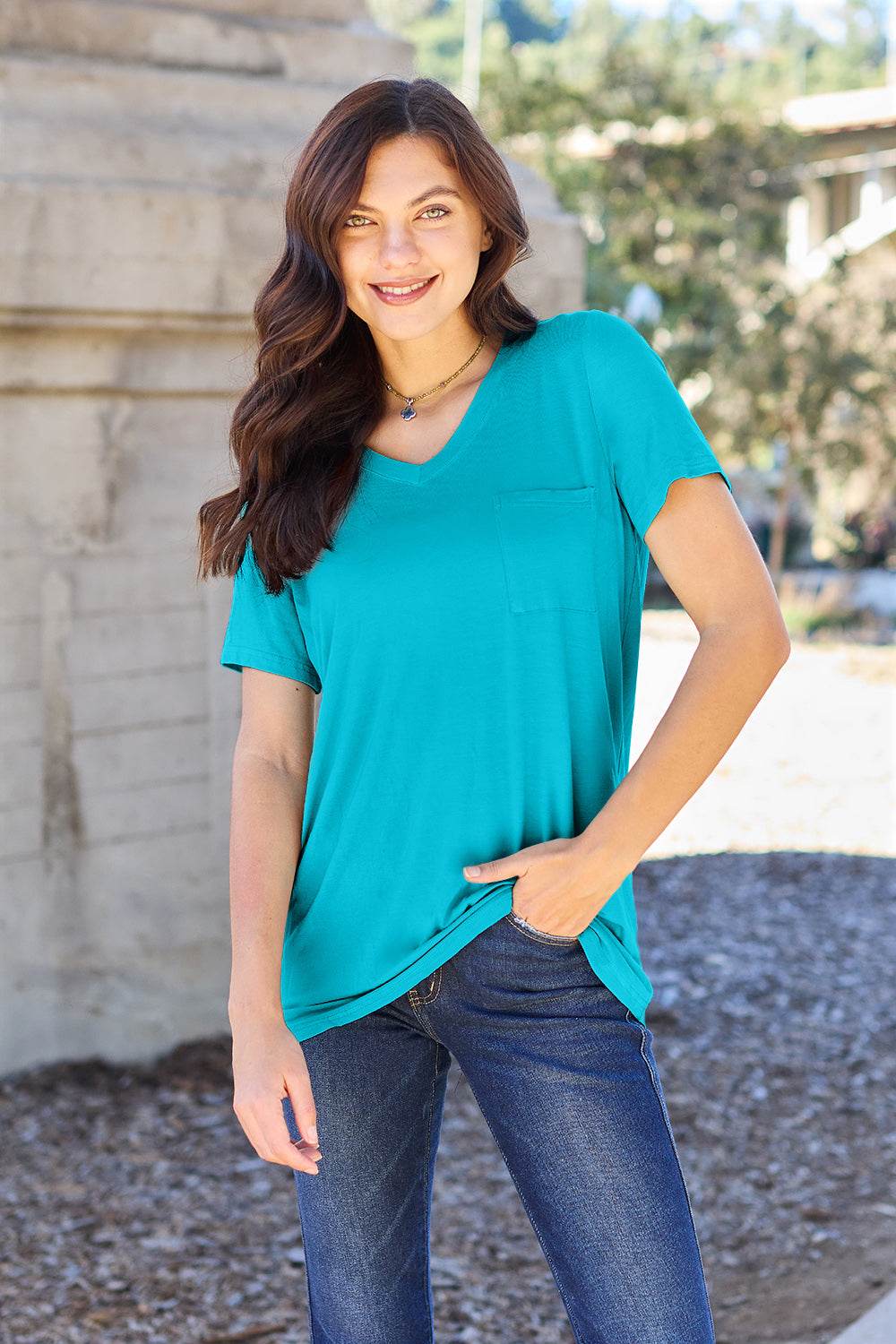 Basic Bae Full Size V-Neck Short Sleeve T-Shirt - DaTrendStore.Com