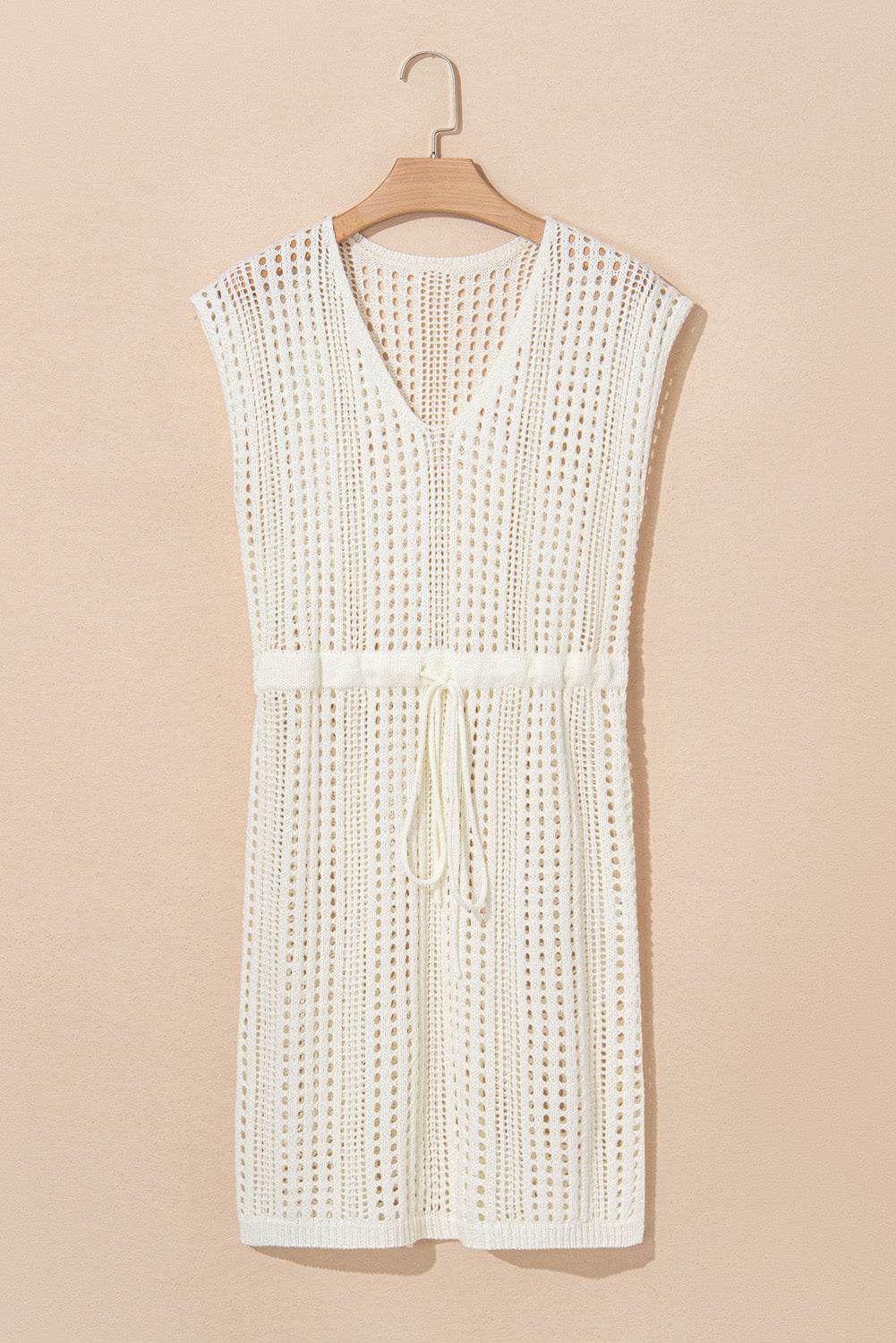 Side Slit Drawstring V-Neck Knit Cover Up Dress - DaTrendStore.Com