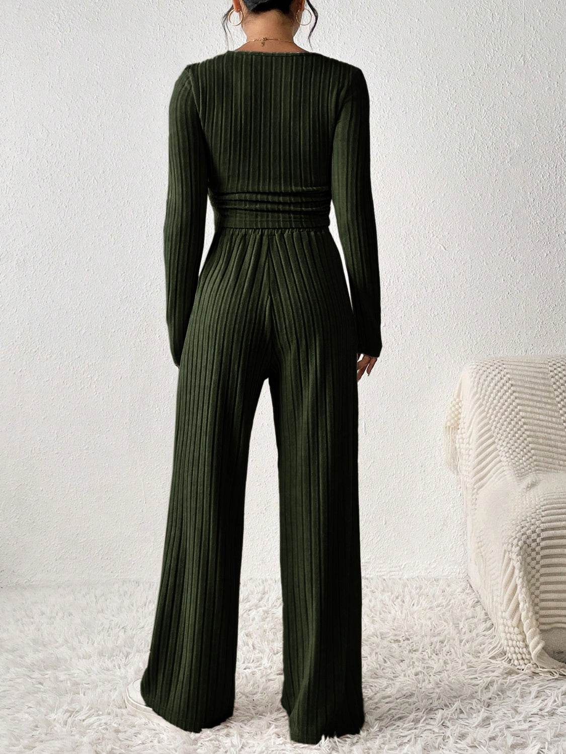 Honey Scoop Neck Long Sleeve Top and Pants Set - DaTrendStore.Com