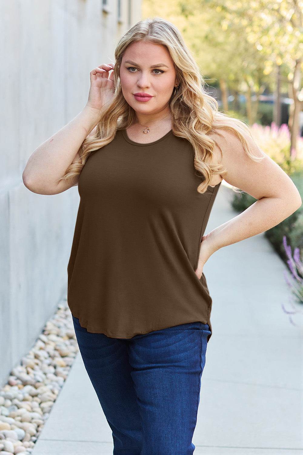 Basic Bae Full Size Round Neck Curved Hem Tank - DaTrendStore.Com