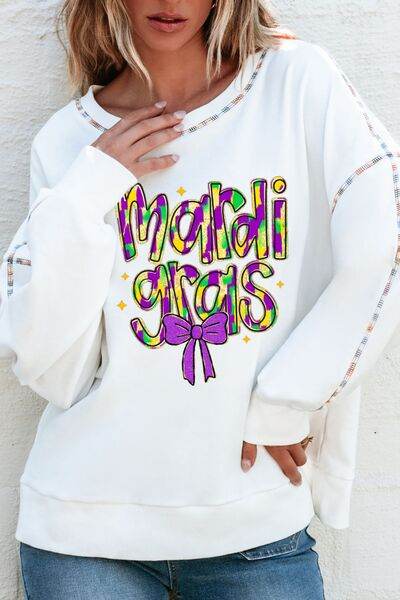 MARDI GRAS Round Neck Long Sleeve Sweatshirt - DaTrendStore.Com