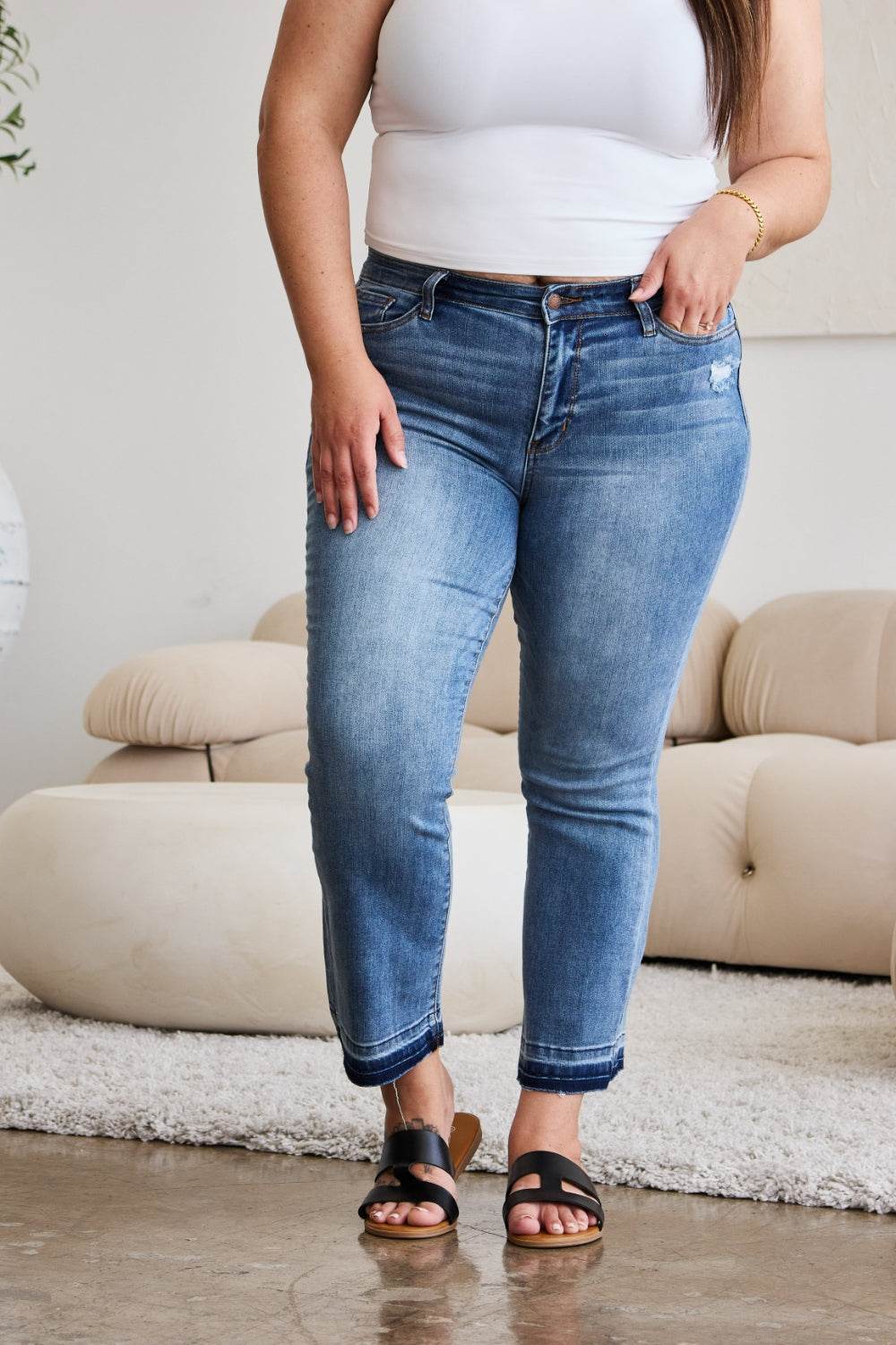 Judy Blue Full Size Release Hem Cropped Bootcut Jeans - DaTrendStore.Com