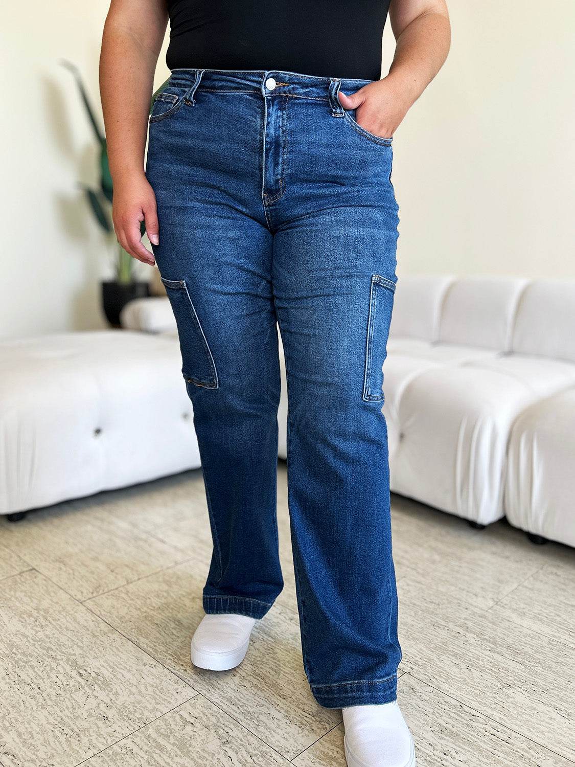 Judy Blue Full Size High Waist Straight Cargo Jeans - DaTrendStore.Com