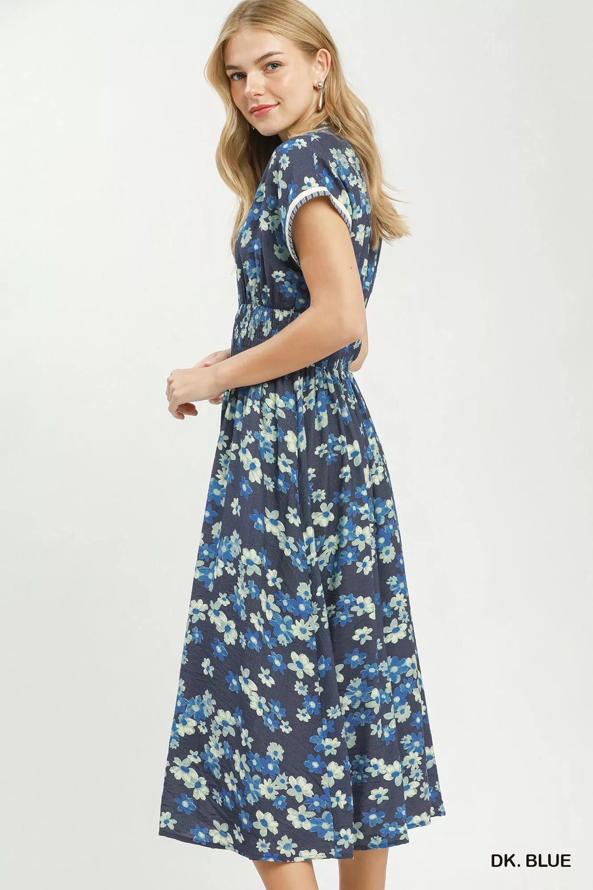 Umgee Ruffle Sleeve Henley Shift Dress - Dk. Blue