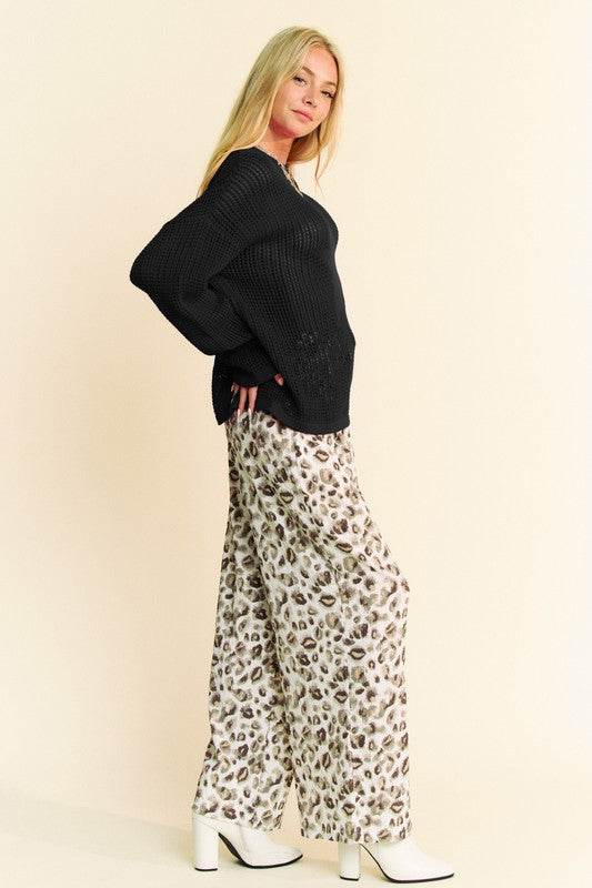 Davi & Dani Star Front Crochet Drop Shoulder Knit Top - DaTrendStore.Com