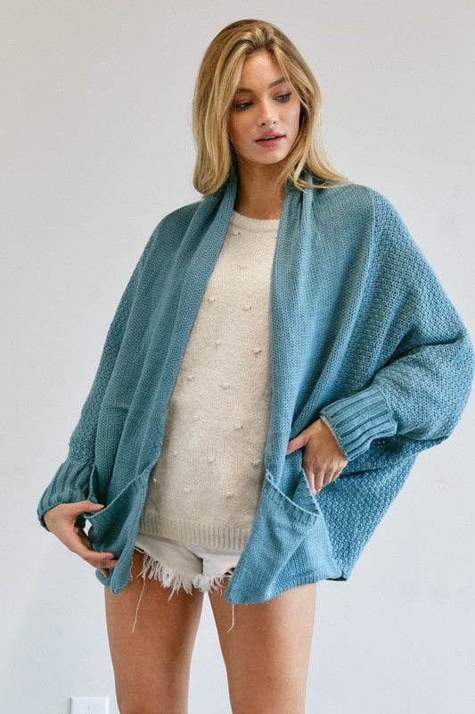 Pattern Knit Dolman Sleeve Solid Slouch Cardigan - DaTrendStore.Com