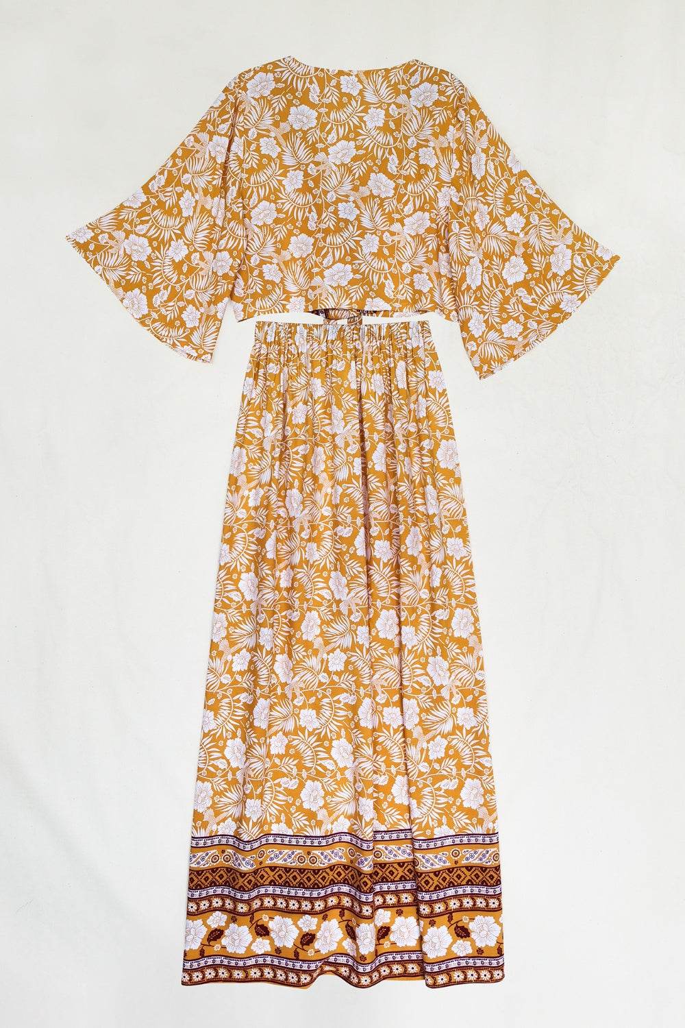 Printed Half Sleeve Top and Slit Skirt Set - DaTrendStore.Com