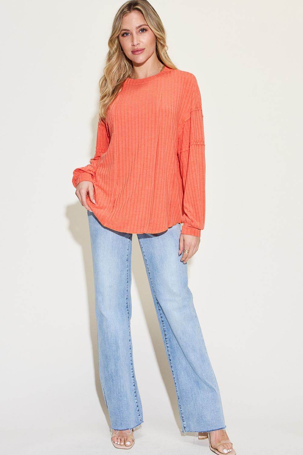 Basic Bae Full Size Ribbed Round Neck Long Sleeve T-Shirt - DaTrendStore.Com