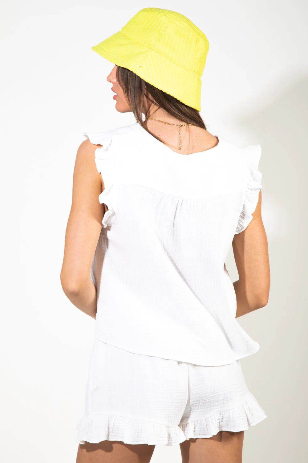 Ruffled V-Neck Cap Sleeve and Shorts Set - DaTrendStore.Com