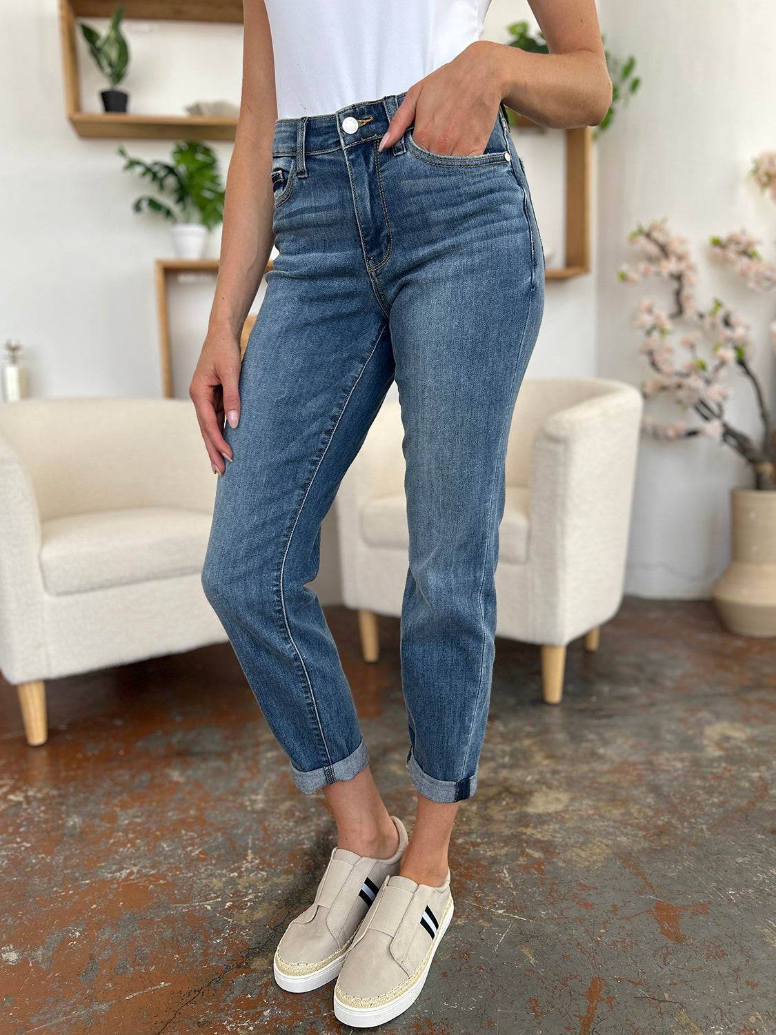 Judy Blue Full Size Cuffed Hem Slim Jeans - DaTrendStore.Com