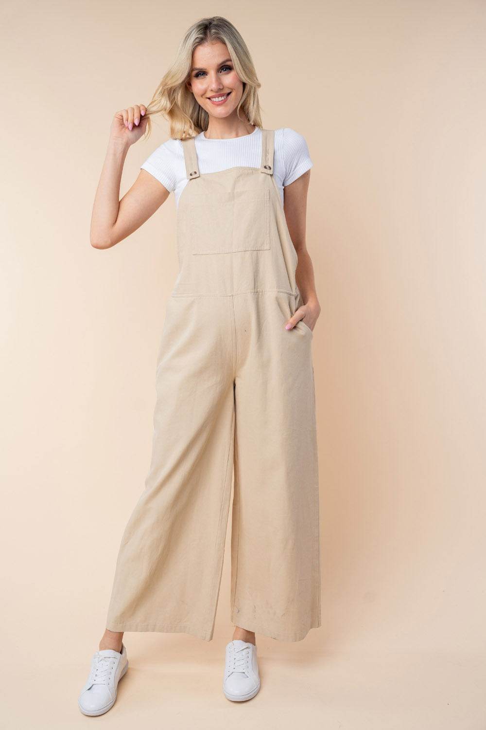 White Birch Sleeveless Wide Leg Jumpsuit - DaTrendStore.Com