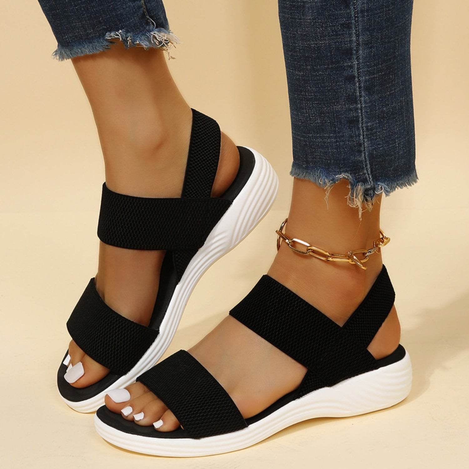 Rubber Open Toe Low Heel Sandals - DaTrendStore.Com