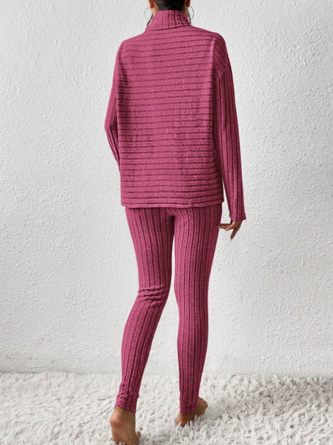 Ribbed Turtleneck Top and Pants Set - DaTrendStore.Com