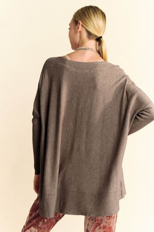Davi & Dani Round Neck Dropped Shoulder Long Sleeve Knit Top - DaTrendStore.Com