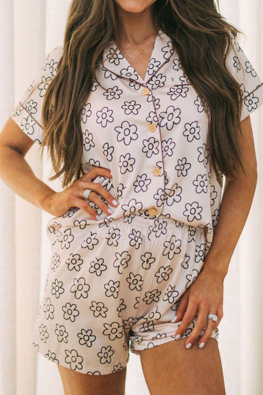 Flower Printed Top and Shorts Lounge Set - DaTrendStore.Com