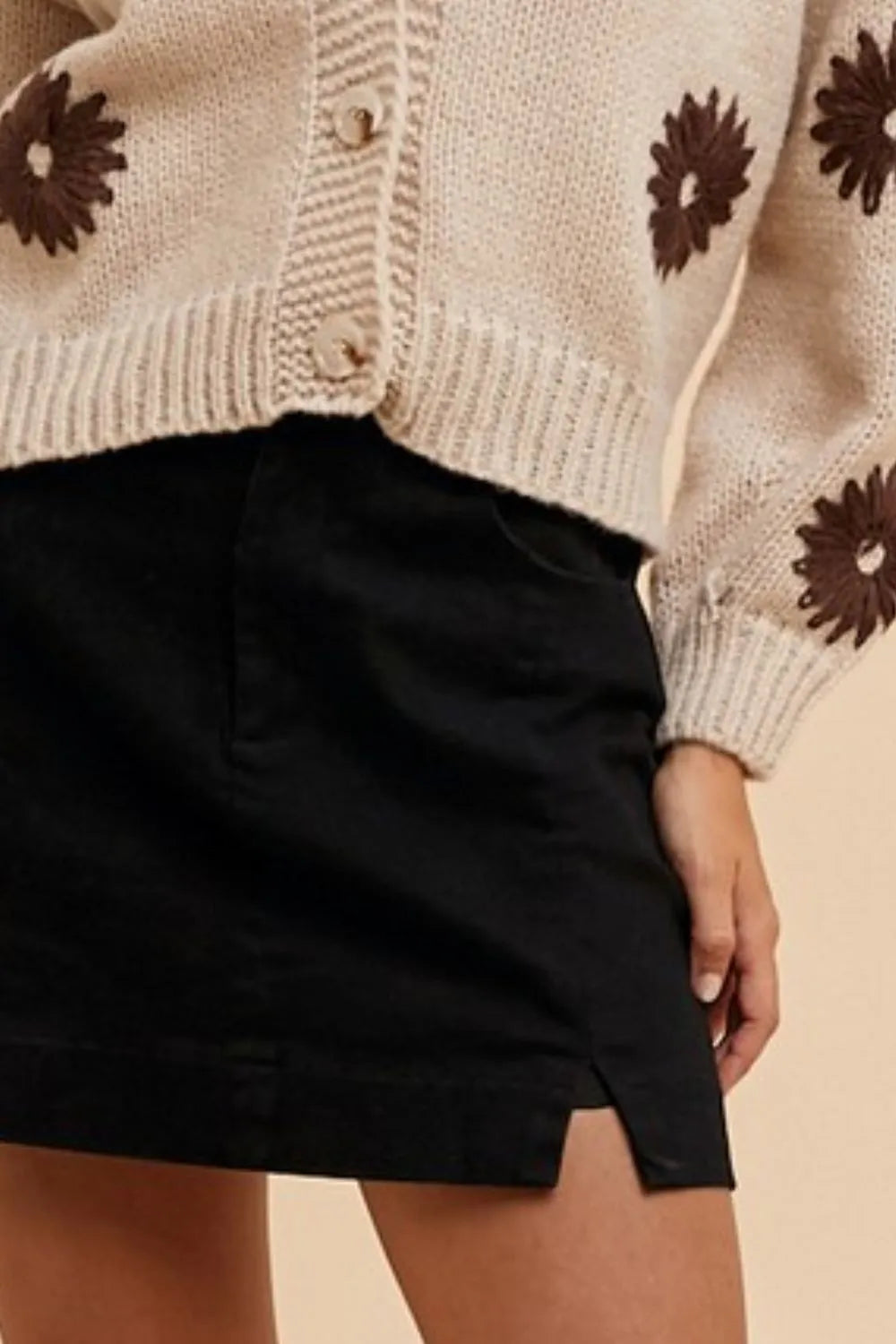 Annie Wear Black Cotton Slit Mini Skirt