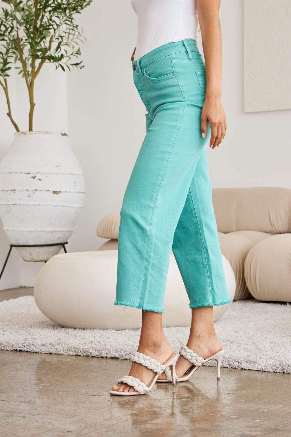 RFM Crop Chloe Full Size Tummy Control High Waist Raw Hem Jeans - DaTrendStore.Com
