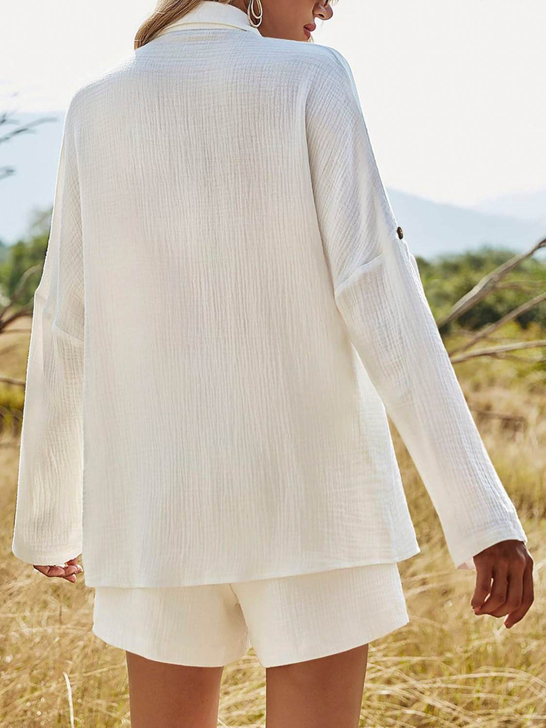Texture Button Up Shirt and Shorts Set - DaTrendStore.Com