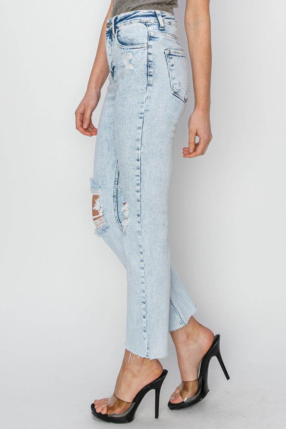 RISEN High Rise Distressed Ankle Jeans - DaTrendStore.Com